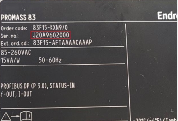 Placa de características Endress+Hauser