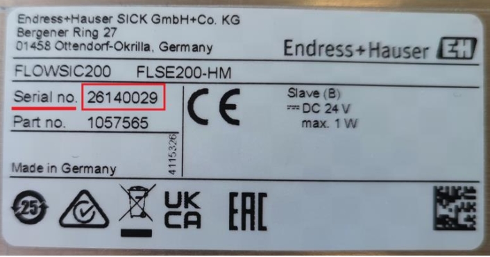 Placa de características Endress+Hauser Gas Measurement